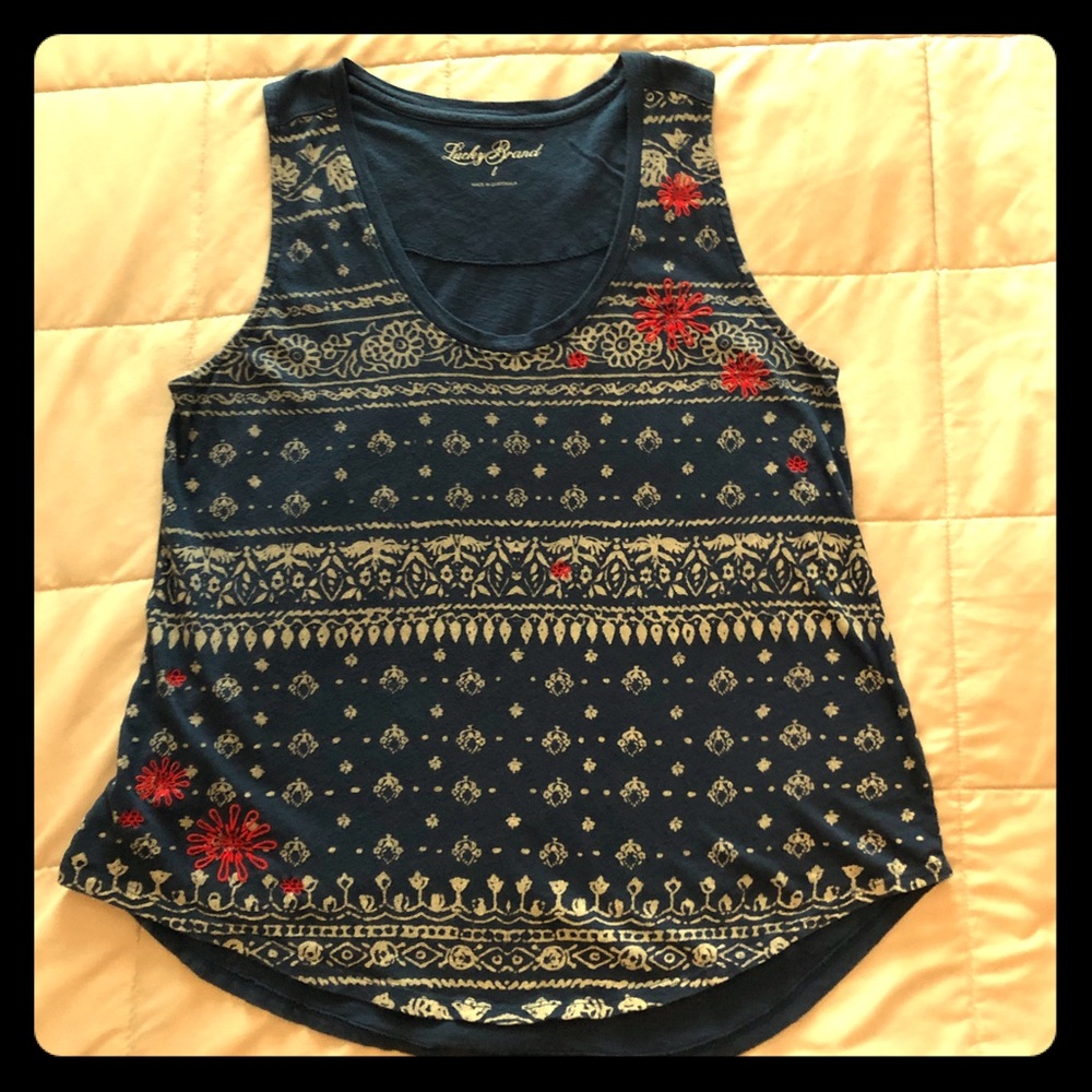 Navy Lucky Brand Tank w Red embroidery L